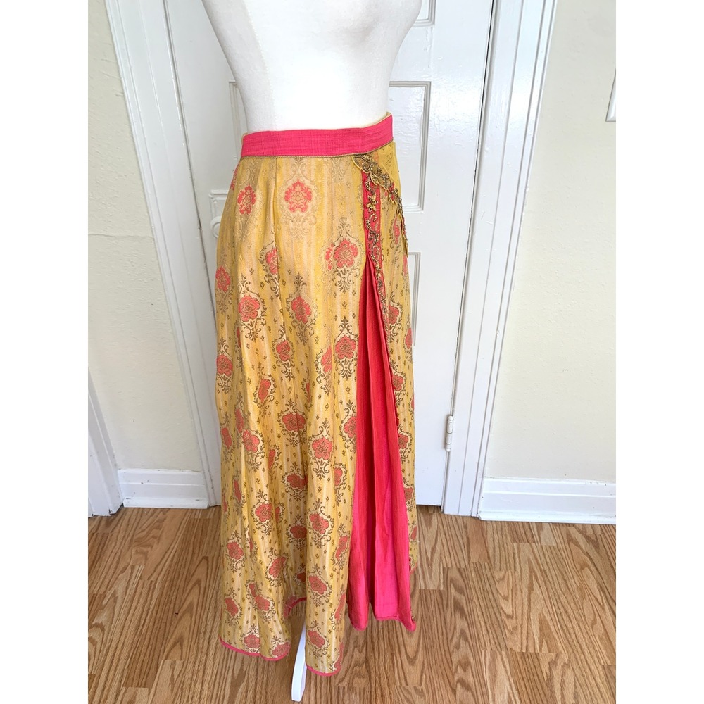 DEBYANI Luxury Indian Lehenga Skirt Mustard Yellow Chanderi Silk Size 32 S M - Picture 8 of 16